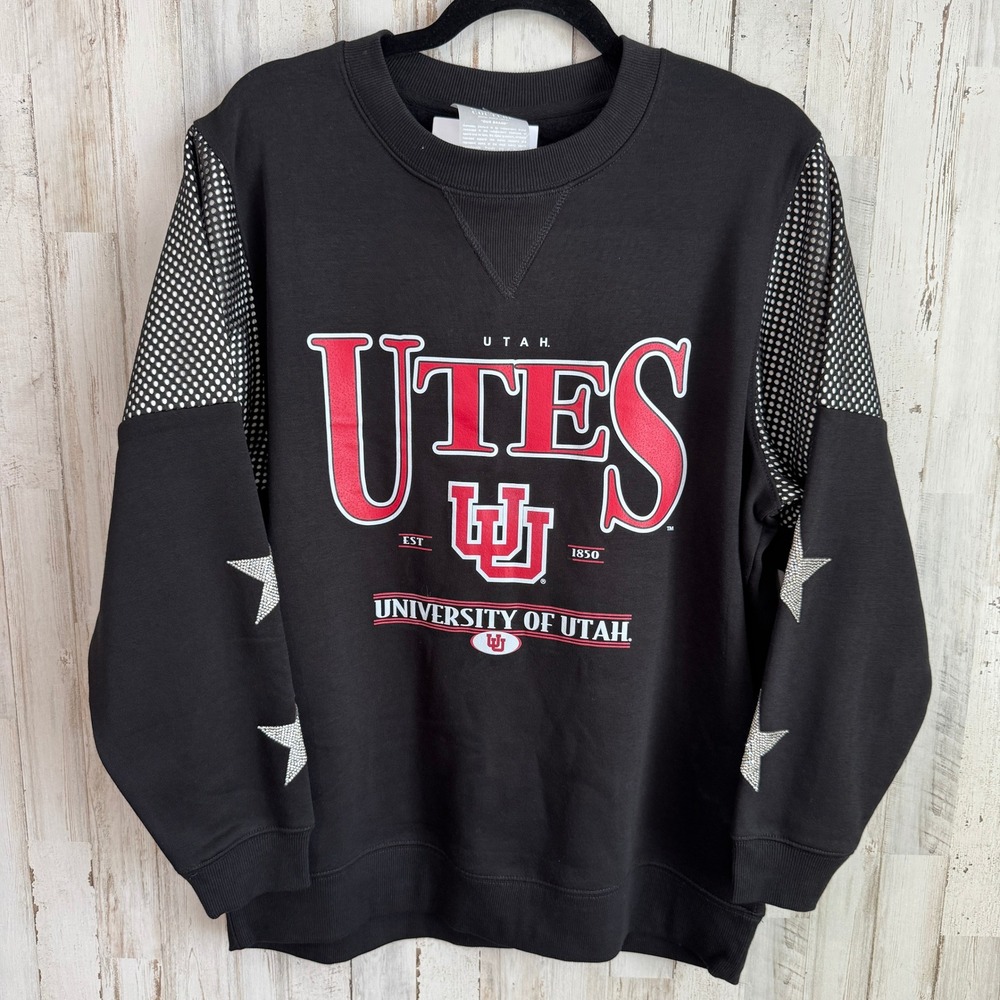 Gameday Couture Sweatshirt Women S Black Utah Utes Pure Victory Relaxed Rhinesto